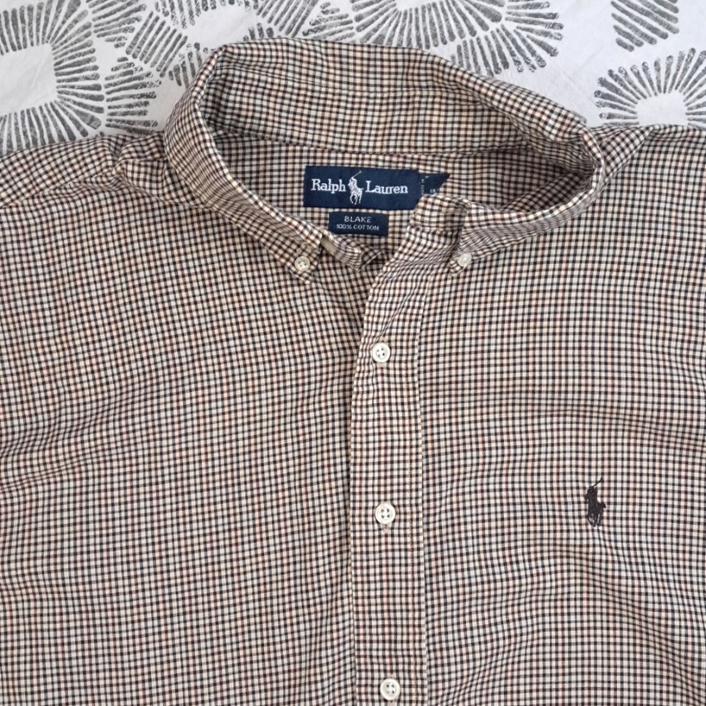 Ralph Lauren Blake Cotton Button Down Casual Micro Plaid Check Print SzXXL